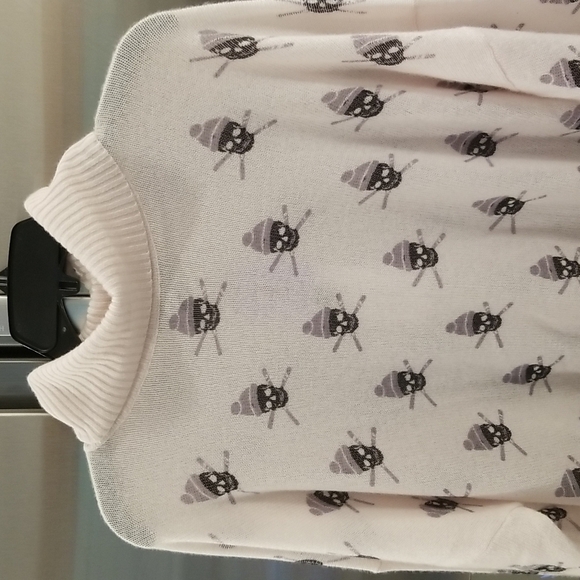 💕SKULL CASHMERE💕 Ski Skull Print Pullover Turtleneck Sweater ~ Off White L NWT - Picture 3 of 12